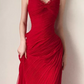 Beautiful Crimson Red Strapless Sweetheart Mermaid Gown Pleated Chiffon Formal Dress DP7852