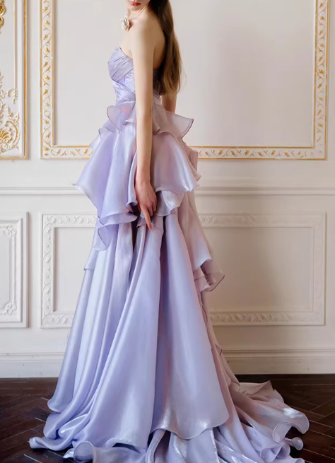 Romantic Lilac Prom Dress Sweetheart Ruffle Strapless Sweet 15 Quinceanera Ball Gown DP7859