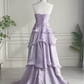 Romantic Lilac Prom Dress Sweetheart Ruffle Strapless Sweet 15 Quinceanera Ball Gown DP7859
