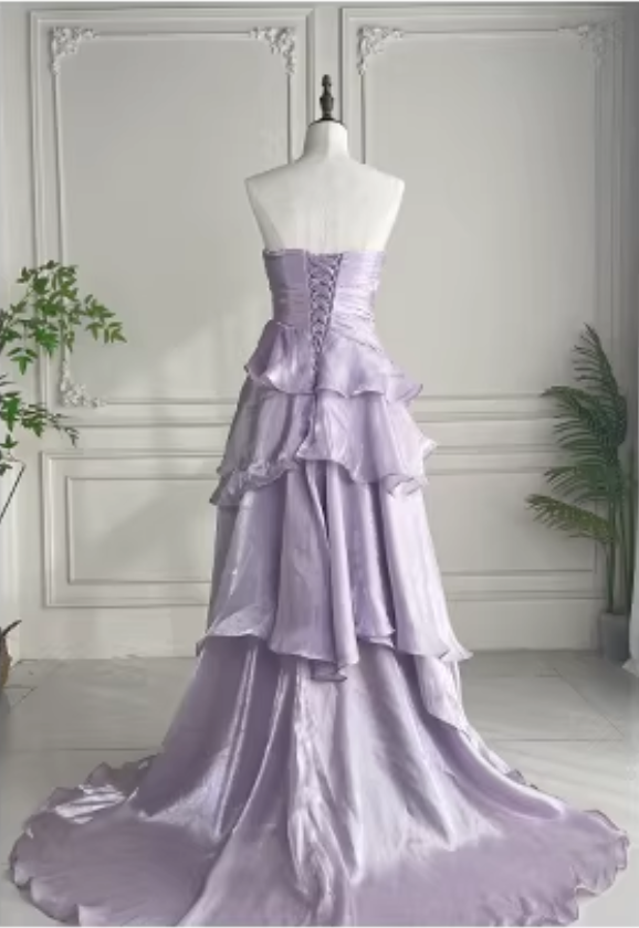 Romantic Lilac Prom Dress Sweetheart Ruffle Strapless Sweet 15 Quinceanera Ball Gown DP7859