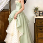 Fairy-Tale Mint Green & Ivory Tiered Evening Dress Floral Bodice Sweet 15 Quinceanera Ball Gown DP7861