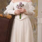 Robe de mariée vintage en dentelle à épaules dénudées et manches bouffantes DP7862