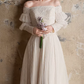 Robe de mariée vintage en dentelle à épaules dénudées et manches bouffantes DP7862