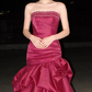 Beautiful Burgundy Strapless Mermaid Prom Dress Beaded Bodice Ruffled Evening Gown DP7863