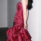 Beautiful Burgundy Strapless Mermaid Prom Dress Beaded Bodice Ruffled Evening Gown DP7863