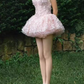 Vintage Pink Floral Applique Strapless Ruffled Tulle Homecoming Dress A-Line Mini Party Gown DP7876