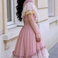 Elegant Pink Lace Tiered Maxi Evening Gown Floral RufflesProm Dress DP7878