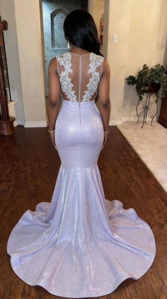knee length dresses for ladies Long Sleeve Purple Satin Mermaid Prom Dress with Trail Beadings main image 0