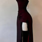 Vintage Burgundy Strapless Sheath Split Long Evening Party Dresses DP5700
