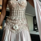Elegant One-Shoulder Beaded Embroidery Evening Gown with Draped Train DP7882