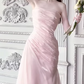 Robe de demoiselle d'honneur rose poudré sans bretelles, jupe fourreau en mousseline froncée DP7888