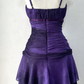 Robe mini à paillettes violettes scintillantes, à volants et bretelles spaghetti, idéale pour une soirée cocktail (DP3417)