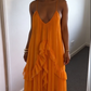 Orange Ruffled Tiered Maxi Dress - Flowy Boho Evening Gown DP3062