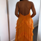 Orange Ruffled Tiered Maxi Dress - Flowy Boho Evening Gown DP3062
