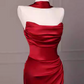 Robe de bal élégante en satin rouge, robe de soirée sirène bustier DP7892