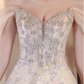 Elegant Champagne Sequin Off-the-Shoulder Evening Gown DP7898
