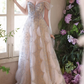 Elegant Champagne Sequin Off-the-Shoulder Evening Gown DP7898