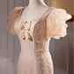Elegant Champagne Sequin Puff Sleeve Mermaid Evening Gown DP7899
