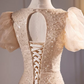 Elegant Champagne Sequin Puff Sleeve Mermaid Evening Gown DP7899