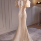 Elegant Champagne Sequin Puff Sleeve Mermaid Evening Gown DP7899