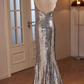 Elegant Silver Sequin Halter Mermaid Evening Gown DP7900