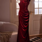 Elegant Burgundy Velvet 3D Rose Applique Evening Gown DP7901