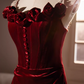 Elegant Burgundy Velvet 3D Rose Applique Evening Gown DP7901