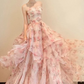 Elegant Pink Floral Tulle Strapless Beaded Evening Gown DP7903