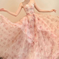 Elegant Pink Floral Tulle Strapless Beaded Evening Gown DP7903