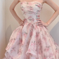 Elegant Pink Floral Tulle Strapless Beaded Evening Gown DP7903