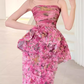 Glamorous Floral Textured Strapless Prom Dress Peplum Mermaid Evening Gown DP7904
