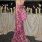 Glamorous Floral Textured Strapless Prom Dress Peplum Mermaid Evening Gown DP7904
