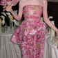Glamorous Floral Textured Strapless Prom Dress Peplum Mermaid Evening Gown DP7904
