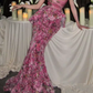 Glamorous Floral Textured Strapless Prom Dress Peplum Mermaid Evening Gown DP7904