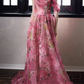 Glamorous Pink Floral Off-the-Shoulder Tulle Evening Gown DP7905