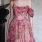 Glamorous Pink Floral Off-the-Shoulder Tulle Evening Gown DP7905