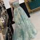 Glamorous Sage Green Off-the-Shoulder Gold Lace Applique Evening Gown DP7906
