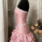 Glamorous Pink Strapless Mermaid Prom Dress Ruffled Organza Evening Gown DP7908