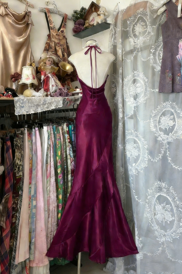 Robe de bal sirène glamour à col halter en satin orné de perles DP7909