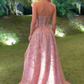 Glamorous Pink Sequin High Slit Strapless A-Line Evening Gown DP7925