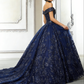Robe de bal Quinceañera bleu marine scintillante, épaules dénudées, ornée de perles et de broderies, DP7923