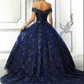 Robe de bal Quinceañera bleu marine scintillante, épaules dénudées, ornée de perles et de broderies, DP7923