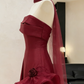 Romantic Burgundy Strapless Organza Evening Gown with Dramatic Ruffle & Tulle Scarf DP7928