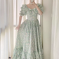 Elegant Mint Green Floral Evening Gown Off-the-Shoulder Tiered Ruffle Prom Dress DP7930
