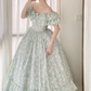 Elegant Mint Green Floral Evening Gown Off-the-Shoulder Tiered Ruffle Prom Dress DP7930