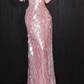 Glamorous Pink Iridescent Sequin Evening Gown Off-the-shoulder Fringe Detail Prom Dress DP7931