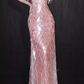 Glamorous Pink Iridescent Sequin Evening Gown Off-the-shoulder Fringe Detail Prom Dress DP7931