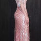 Glamorous Pink Iridescent Sequin Evening Gown Off-the-shoulder Fringe Detail Prom Dress DP7931