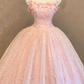 Robe de bal vintage rose à bretelles spaghetti et appliqués floraux pour Sweet 15 ou Quinceañera DP7934