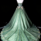 Dreamy Green Tulle 3D Floral Appliques Off-the-shoulder Sweet 15 Quinceanera Ball Gown DP7937